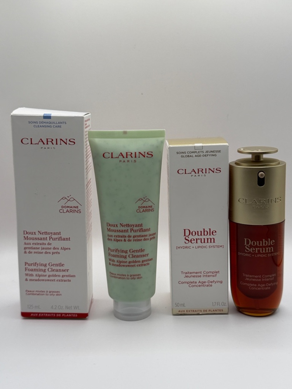 CLARINS SUPER-BUNDLE DOUBLE SERUM 1.7 Oz+GENTLE FOAMING CLEANSER F/S 4.2 Oz NIB!